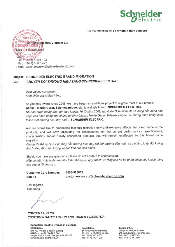 Schneider thông báo chuyển đổi thương hiệu Clipsal, Merlin Gerin, telemecanique thành Schneider Electric
