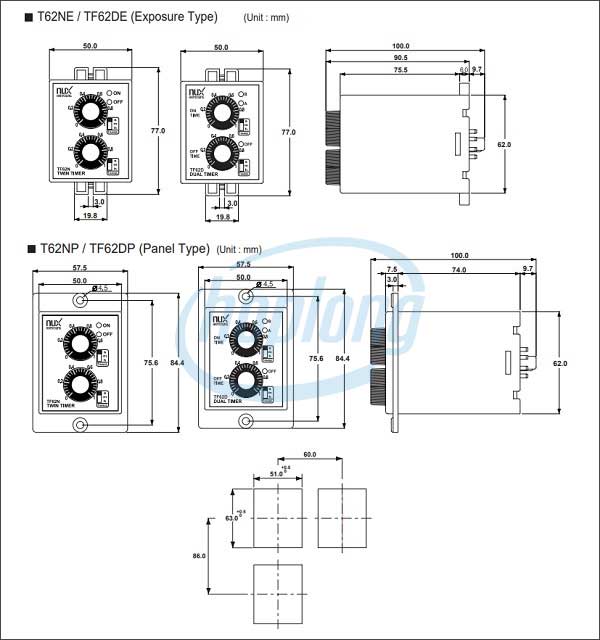 Sơ đồ kích thước của Analog TF62 Series Hanyoung