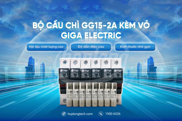 Bộ cầu chì GG15-2A kèm vỏ của GIGA Electric.