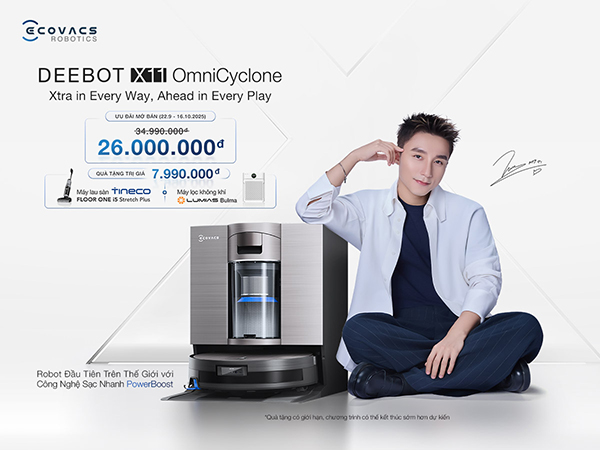 Săn robot hút bụi Ecovacs DEEBOT X11 OmniCyclone với ưu đãi độc quyền tại Hợp Long.