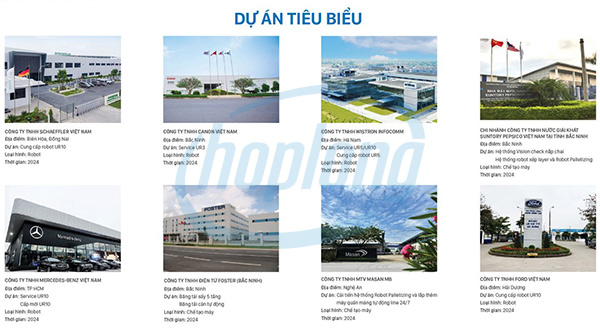 Một số dự án robot công tác và khách hàng tiêu biểu của Hợp Long.